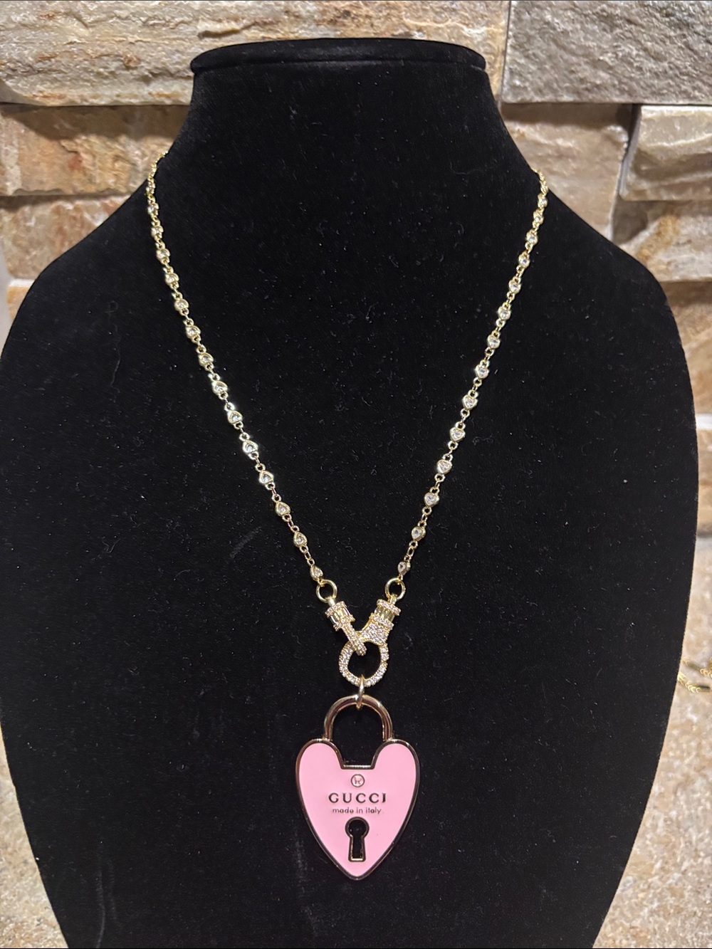 Gold Chain Necklace with Pink Heart Padlock Pendant
